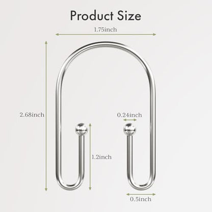 AmazerBath Shower Curtain Hooks, Nickel Shower Curtain Hooks Rust Proof, Non-Slip Simple Double Hook Shower Curtain Hooks for Shower Curtain, Sturdy Shower Curtain Rings, 12Pcs - color: Nickel, style: Minimalist