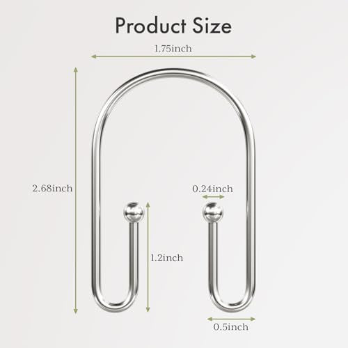 AmazerBath Shower Curtain Hooks, Nickel Shower Curtain Hooks Rust Proof, Non-Slip Simple Double Hook Shower Curtain Hooks for Shower Curtain, Sturdy Shower Curtain Rings, 12Pcs - color: Nickel, style: Minimalist