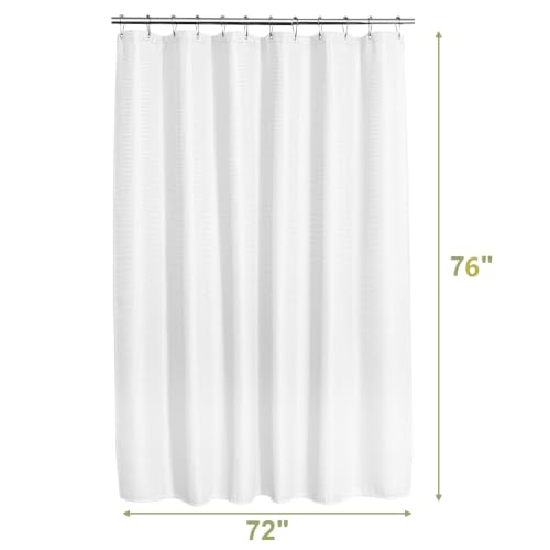 AmazerBath White Shower Curtain 76 Inches Long, Waffle Shower Curtains for Bathroom, Cloth Shower Curtain Fabric Heavy Duty 240GSM, Thick Bathroom Shower Curtains Premium Polyester, 72x76 Inches - color: White, size: 72"W x 76"L (Pack of 1)
