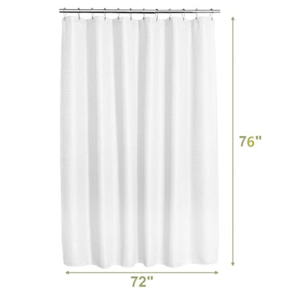 AmazerBath White Shower Curtain 76 Inches Long, Waffle Shower Curtains for Bathroom, Cloth Shower Curtain Fabric Heavy Duty 240GSM, Thick Bathroom Shower Curtains Premium Polyester, 72x76 Inches - color: White, size: 72"W x 76"L (Pack of 1)