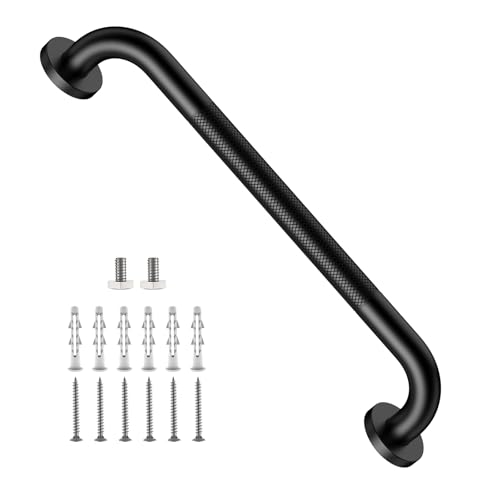 16 Inch Grab Bars for Shower, ZUXET Safety Shower Handle for Seniors w/Knurled Texture, 304 Stainless Steel Anti-Slip Safety Handrail, Handicap Elderly Bathtub Toilet Bathroom Assist (Matte Black) - color: Black, size: 16 Inch
