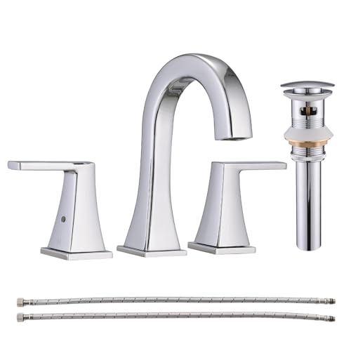 Bathroom Faucets for Sink, 2 Handle Widespread Bathroom Sink Faucet, 3 Hole Modern Stainless Steel Faucet with Pop-up Drain and Water Supply Lines, Chrome - color: Chrome