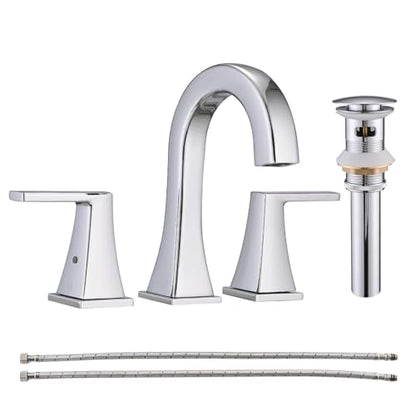 Bathroom Faucets for Sink, 2 Handle Widespread Bathroom Sink Faucet, 3 Hole Modern Stainless Steel Faucet with Pop-up Drain and Water Supply Lines, Chrome - color: Chrome