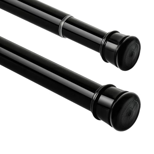 2 Pack No Sectional Assembly Tension Curtain Rods 28-48 Inch | 1" Diameter Spring Long Adjustable Shower Curtain Rods for Bathroom Windows Closet No Drilling No Rust, Black - color: Black, 2Pack, size: 28-48Inch, No Assembly