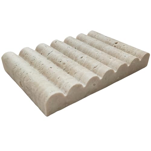 Travertine Soap Dish, Marble Self Draining Soap Holder, Sponge Holder for Bathroom, Sink, Kitchen, Jewelry Ring Dish (Beige), MSD100