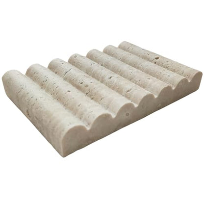 Travertine Soap Dish, Marble Self Draining Soap Holder, Sponge Holder for Bathroom, Sink, Kitchen, Jewelry Ring Dish (Beige), MSD100