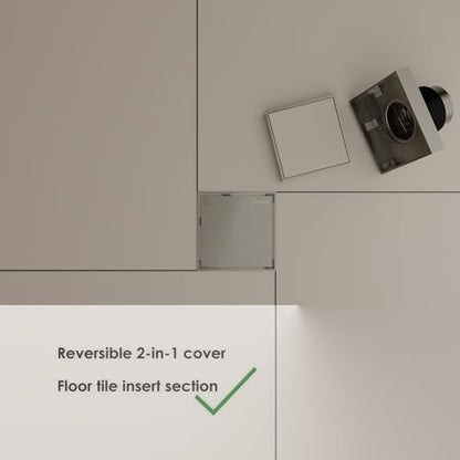Sunrosa 6 Inch Square Shower Drain, Brushed Nickel, 304 Stainless Steel | Reversible Tile-insert Cover, For Bathroom Renovatio,PVD Coating, Press-to-lift Cover Design, One-piece Bent Design - color: Brushed Nickel, size: 6"×6"