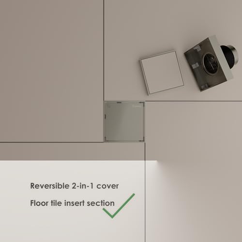 Sunrosa 4 Inch Square Shower Drain, Brushed Nickel, 304 Stainless Steel | Reversible Tile-insert Cover, For Bathroom Renovatio,PVD Coating, Press-to-lift Cover Design, One-piece Bent Design - color: Brushed Nickel, size: 4"×4"