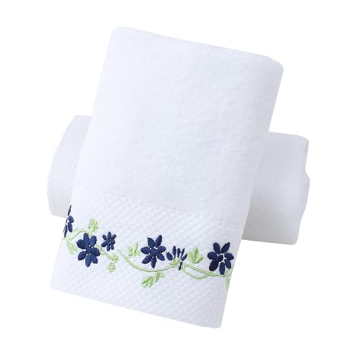 Pidada Hand Towels Set of 2 Embroidered Floral Pattern 100% Cotton Absorbent Soft Decorative Towel for Bathroom (White Pattern 5) - color: 2 White Pattern 5