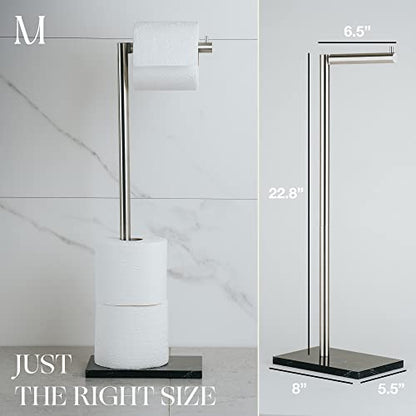 MARMOLUX ACC Free Standing Brushed Nickel Toilet Paper Holder Stand - 4 Jumbo Roll Bathroom Hardware - Standing Toilet Paper Holder - Stainless Steel Toilet Paper Stand - Brushed Steel/Black Marble - color: Steel Brushed/Black Marble