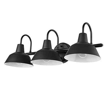 Globe Electric 65554 Barnyard 3-Light Vanity Light, Matte Black, White Interior Shades - color: Matte Black, Barnyard (Vanity Light)