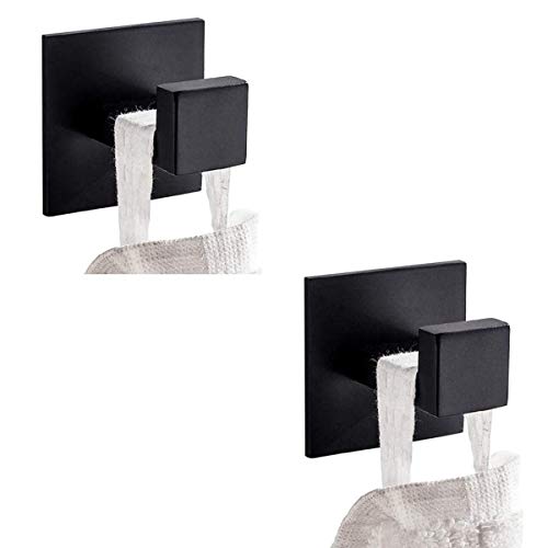 Flybath 2PCS Towel Hook Self Adhesive SUS 304 Stainless Steel Matte Black | Square, No Drill, Strong Hold, Rustproof, Wall Mount, Stylish Coat Robe Door Hooks For Hanging, Kitchen Bathroom Accessories - color: Matt Black