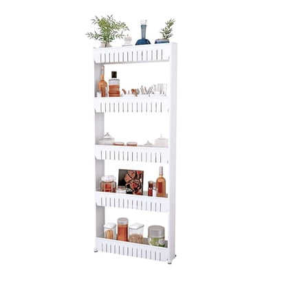 Lavish Home Slim Rolling Storage Cart, White, 21.5” x 5” x 52” - size: 5-Tier