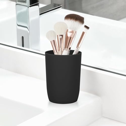 AstraLoom 4PCS Bathroom Tumbler Set, 9.5oz/280ml Unbreakable Toothbrush Holder Cups, Dishwasher Safe Plastic Organizer for Toothbrushes, Makeup Brushes & Vanity Counter, Black - color: Black