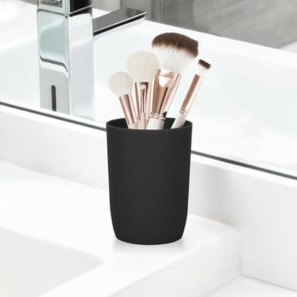 AstraLoom 4PCS Bathroom Tumbler Set, 9.5oz/280ml Unbreakable Toothbrush Holder Cups, Dishwasher Safe Plastic Organizer for Toothbrushes, Makeup Brushes & Vanity Counter, Black - color: Black