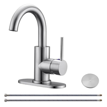RKF Single-Handle Swivel Spout Bathroom Sink Faucet with Pop-up Drain with Overflow and Supply Hose,Bar Sink Faucet,Small Kitchen Faucet Tap,Brushed Nickel,BF3501P-BN - color: 3501-Brushed Nickel