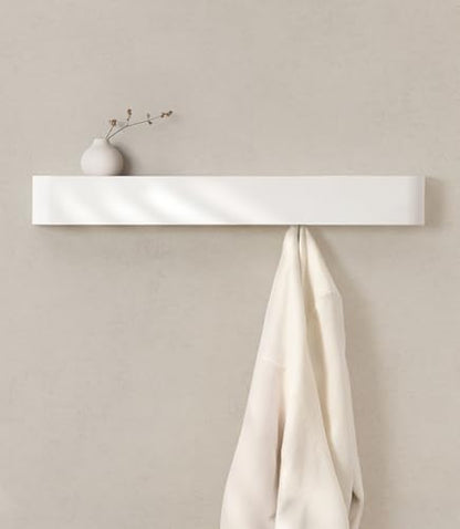 Kazai. Wall-Mounted Coat Rack 'Toke' - Modern Design Coat Rack with Hidden Wall Hooks - Solid Wood Veneer Panel Coat Hanger - White - color: White, size: 8 Hooks