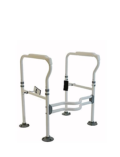 Freestanding Toilet Safety Rail - Adjustable Width and Height to fit Any Toilet, Toilet e for Seniors and Foldable Grab with Padded Handles (White) - color: White