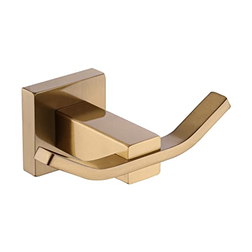 WOWOW Towel Hooks for Bathrooms Gold, SUS304 Stainless Steel Coat Hook, Bathroom Robe Towel Holder, Heavy Duty Robe Hooks, Bathroom Double Towel Hooks for Coats, sponges, Wall Mount - color: Brushed Gold