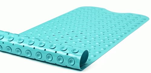 Extra-Long Non-Slip Bathtub & Shower Mat 39”x16” (Smooth/Non-Textured Tubs Only) Safe, Clean, Machine-Washable, Superior Grip&Drainage, Vinyl, Opaque Turquoise/Green-Blue - color: Opaque Turquoise (Green-blue), size: 39" x 16" (Rectangular)