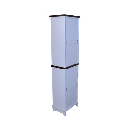 Farmhouse Storage Cabinet with Adjustable Shelves, Narrow Tall Linen Tower for Bathroom and Living Room, White with Black Walnut Color