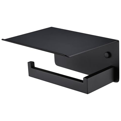 Matte Black Toilet Paper Holder with Shelf, Left Side, Wall Mounted | Robust 304 Stainless Steel, Modern Tissue Holder Fits for Bathroom, Restroom, Vanity, Kitchen, Paper Roll & Phone Storage - color: Matte Black