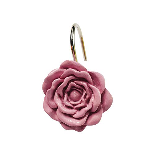 Twofishes Pink Rose Shower Curtain Hooks Set of 12 Pink Rose Flower Shower Rings Pack of 12