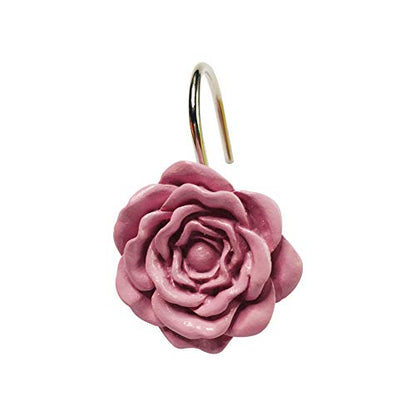 Twofishes Pink Rose Shower Curtain Hooks Set of 12 Pink Rose Flower Shower Rings Pack of 12