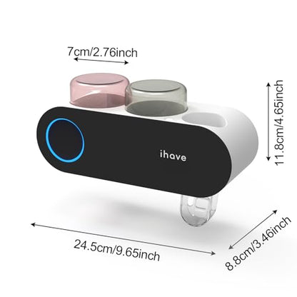 iHave UV Toothbrush Sanitizer Holder Wall Mount Toothpaste Dispenser, 2-Cup | Auto-Cycle Disinfection Toothbrush Holders for Bathrooms with UV Toothbrush Sanitizer & Toothpaste Dispenser, Breathing Light - color: Uv Black 2 Cups