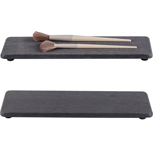 NiuYichee 2 Pcs Water Absorbing Stone Trays, Kitchen/Bathroom Sink Soap Dish, Diatomite Tray Used for Hand Soap & Cosmetic Bottles in The Modern Home, 3.15" W x 10.2" L, Dark Gray - color: Dark Gray, size: 10.2" x 3.15"