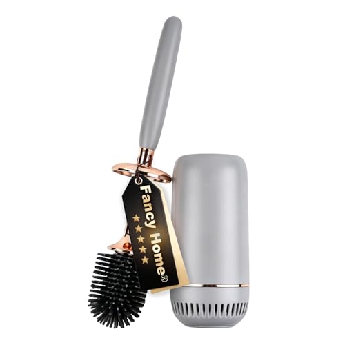 Toilet Brush and Holder Set, Toilet Bowl Brush with Long Handle, High-End Modern Silicone Toilet Brush Set, Non-Scratch Hygienic(Matte Grey + Gold, A),Father's Day - color: Matte Grey + Gold