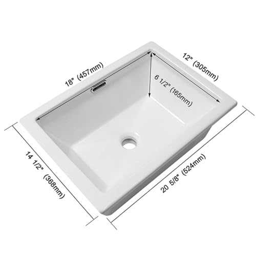 Enbol 20.6" x 14.5" Drop in Bathroom Sink Rectangule Vessel Sink Self-rimming Top Mount Bathroom Sink White Ceramic Lavatory Vanity with Overflow O2014-1 - style: 20.6" X 14.5"