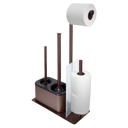 Blue Donuts Modern Bath Set for Bathroom Organization, All in One Toilet Brush, Toilet Plunger, Toilet Paper Holder Stand and Toilet Tissue Paper Storage All in One Combo. - color: Bronze