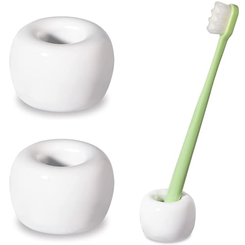 Mini Ceramics Toothbrush Holder Stand for Bathroom Vanity Countertop, Handmade Couple Toothbrush Head Holder, Shaver Holder and Office Pen Holder, 2-Piece Set White - color: White&white