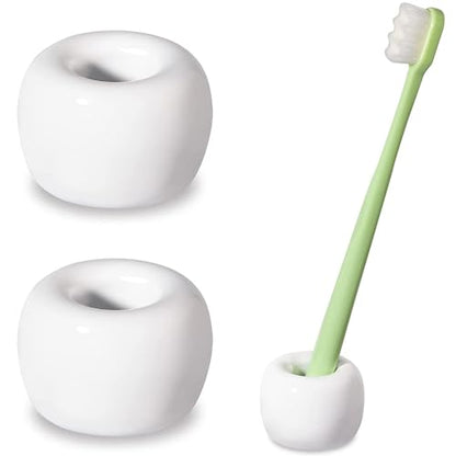 Mini Ceramics Toothbrush Holder Stand for Bathroom Vanity Countertop, Handmade Couple Toothbrush Head Holder, Shaver Holder and Office Pen Holder, 2-Piece Set White - color: White&white