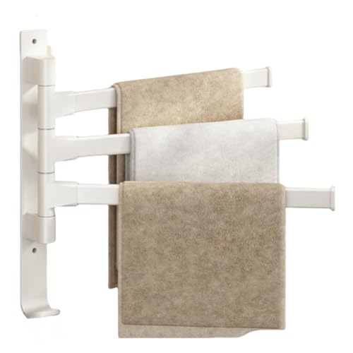 Wall Mounted 180° Swivel Multi-bar Towel Rack Towel Hanging Holder for Bathroom with Hook (White,3-Bar) - color: White, size: 3-Bar