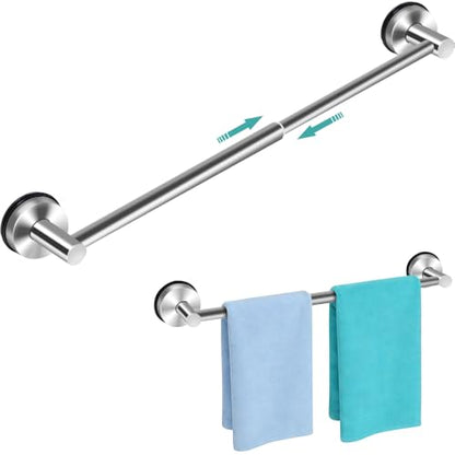 MGahyi Silver No Drill Adjustable Stainless Suction Cup Towel Bar | 14.6 ~ 24Inch Extendable Bath Shower Towel Holdere,Heavy Duty Towel Rack Suitable for Tile, Glass & Smooth Flat Surfaces - color: Silver