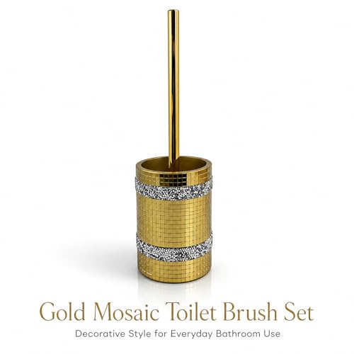 Gold Mosaic Toilet Brush Easy to Clean Household with Holder Set | Modern Style Bathroom Accessories, Equipped With a Sturdy Long Handle, Easy-To-Clean Household Toilet Brush - size: Toilet Brushes Holders