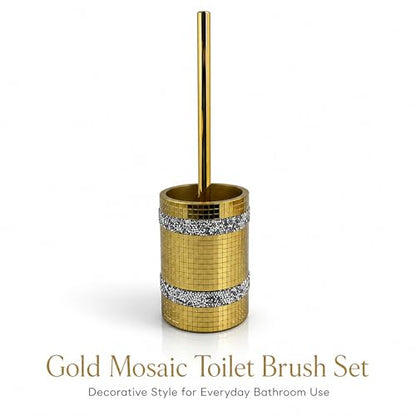 Gold Mosaic Toilet Brush Easy to Clean Household with Holder Set | Modern Style Bathroom Accessories, Equipped With a Sturdy Long Handle, Easy-To-Clean Household Toilet Brush - size: Toilet Brushes Holders