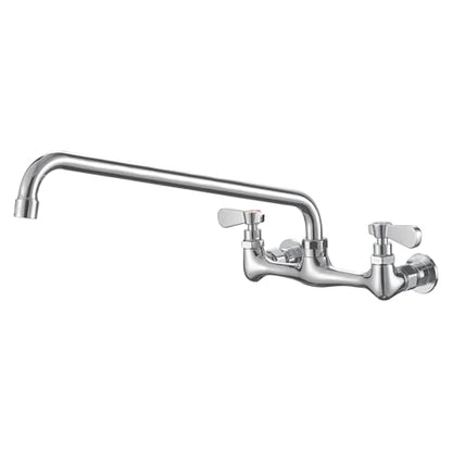 Wall Mount Kitchen Faucet 16" Gooseneck Swivel Spout, Chrome | Lead-Free Solid Brass,Dual Handle Hot/Cold,8" Center,Commercial Sink Faucet for Laundry Restaurant Utility Sinks,Rustproof - size: 16 Inch