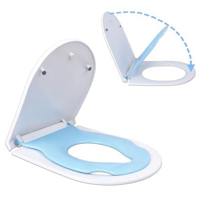 Toddler Toilet Seat with Built-In BlueChild Seat Soft Close D Shape | Remove the seat in seconds for effortless cleaning around hidden hinge areas Crack-resistant and fade-resistant - size: 18Blue
