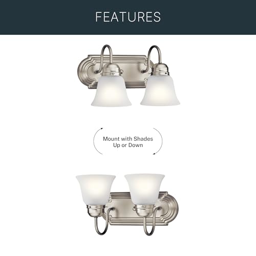 Kichler 12.25" 2-Light Vanity Bath Light in Brushed Nickel, Modern Bathroom Light with Clear Satin Etched Glass, (12.25" W x 8" H), 5336NIS - color: Brushed Nickel, size: 12.25"