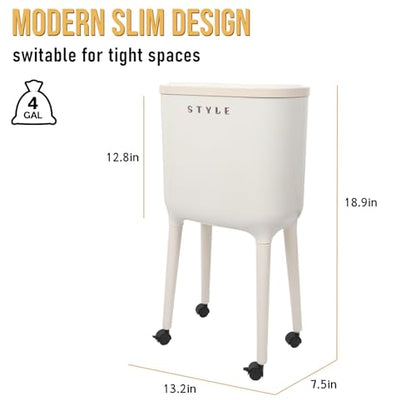 XPIY 4 Gallon Trash Can with Wheels and Lid, Modern Narrow Garbage Can with Raised Legs, Space-Saving Rolling Dog-Proof Trash Bin for Bathroom, Kitchen, Bedroom, Office (1, White-1) - color: White-1