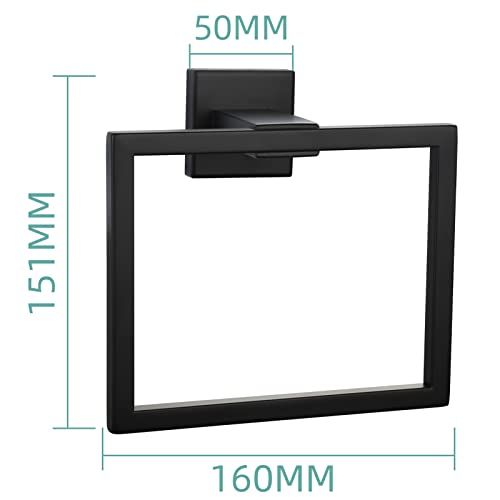 Black Hand Towel Holder Stainless Steel Square Towel Ring for Bathroom Wall Mount, SBH239B - color: Black
