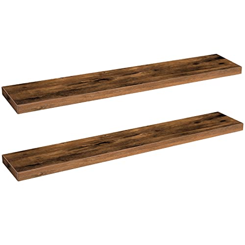 HOOBRO Floating Shelves for Wall, Wall Mounted Shelf Set of 2, 47.2" Hanging Shelf with Invisible Brackets, for Wall Storage in Bathroom Bedroom Kitchen Living Room Office, Rustic Brown BF120BJP201 - color: Rustic Brown, size: 47.2 Inches