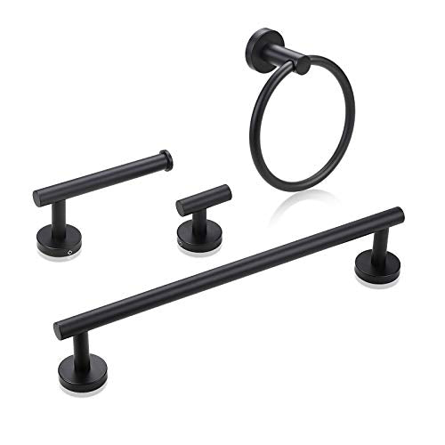 4 Pieces Bathroom Hardware Set-Towel Ring-Toilet Paper Roll Holder-Towel Hooks-Towel Bar Sets Heavy Duty SUS 304 Stainless Steel Wall Mount Bathroom Accessories,Matte Black - color: Matte Black-4