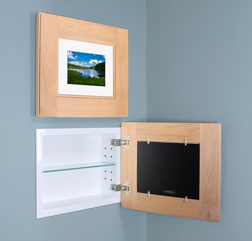 14x11 Concealed Picture Frame Medicine Cabinet Without Mirror for Bathroom, Recessed in The Wall, Made in North America, Real Wood, NO MDF, Adjustable Shelves, Unfinished Shaker - color: Unfinished Shaker, size: 14x11