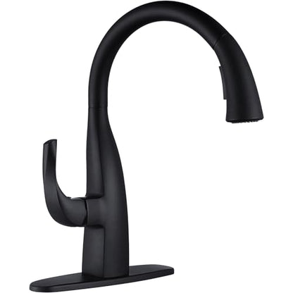 WOWOW Rv Kitchen Sink Faucet with Sprayer - Matte Black Kitchen Water Faucets with Pull Down Sprayer Laundry Sink Faucet, Single Handle Elegant Gooseneck Pull Out Black Faucets Black for Rv Farmhouse - color: Matte Black Faucet Kitchen, style: Kitchen Fau