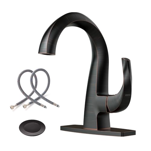 WOWOW Single Handle Bathroom Faucet 1 Hole High Arc Bathroom Basin Oiled Rubbed Bronze with Pop Up Drain, Solid Brass Commercial Bathroom Sink Faucet Basin Vanity Bar Faucet (Patented Product) - color: Oiled-Rubbed Bronze