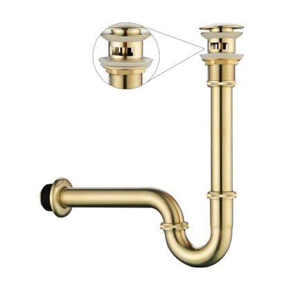 Bathroom Sink Stopper Set Bottle Trap, SUS304 1-1/4 inch Slip Inlet Drain Complete Kit, Lavatory Sink Stopper Set w/Overflow, General US/CA Standard, Brushed Gold - color: Brushed Gold
